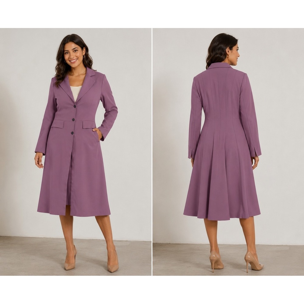 Maria Pinto Anzu Coat XL Plum Purple Swing Midi Jacket Dress‎ USA Made Oprah